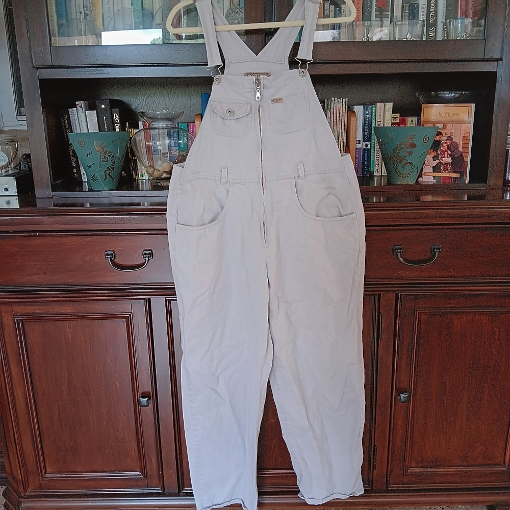 ↠ Vintage 90s Express Jeans Cotton Denim Straight Wide Leg Barn Chore Overalls - Picture 5 of 6